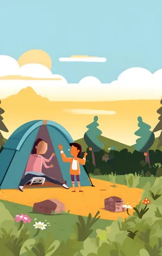 户外野外森林草原露营人们卡通插画背景