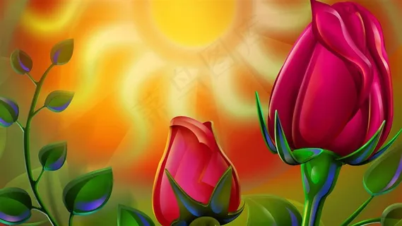 手绘含苞待放玫瑰花图片