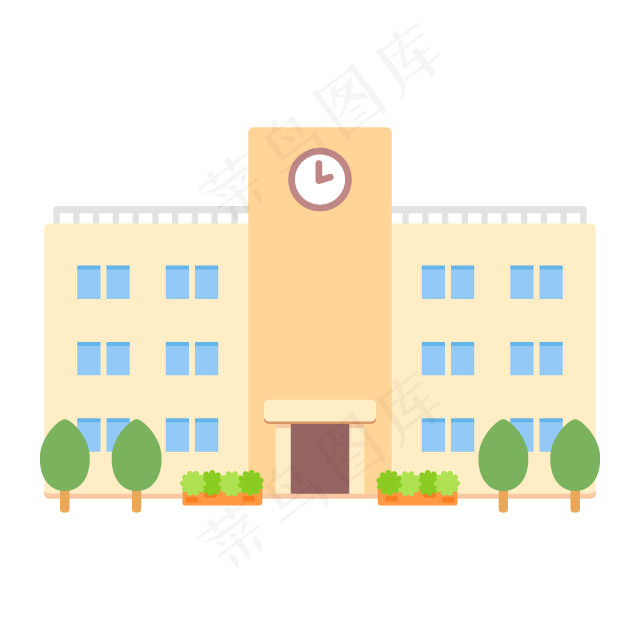 绿色棕色清新卡通学校建筑教学楼楼房可爱矢量免抠素材