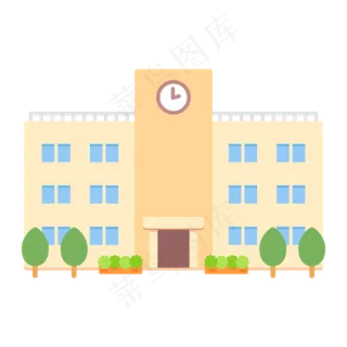 绿色棕色清新卡通学校建筑教学楼楼房可爱矢量免抠素材