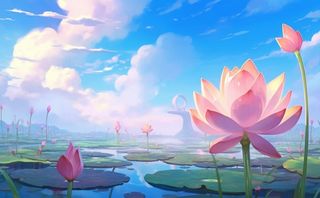 夏日荷花插画背景