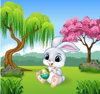 可爱卡通兔子绿草背景