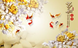 雕塑 花卉九鱼背景墙