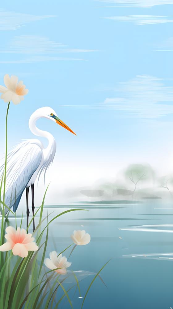 国风芦苇白鹭清新背景(2016x3600)