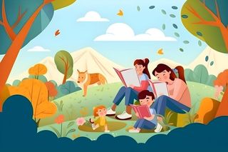 父亲爸爸抱着孩子看书阅读背景