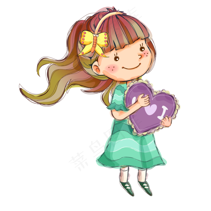 卡通水彩手绘童装女孩人物设计AI源文件