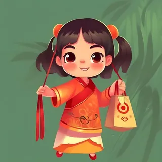 红色女孩灯笼祈福节日素材背景