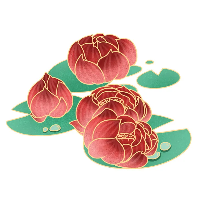 国潮中国风手绘荷花莲花荷叶莲藕植物花卉装饰插画PSD设计素材psd模版下载