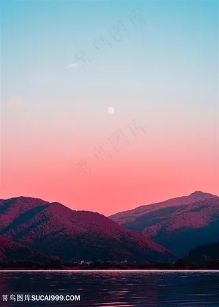 唯美粉色山水风景手机背景图片