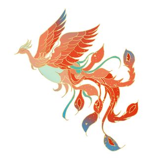 手绘国潮中国风神龙凤凰卡通形象插画装饰元素图案PSD设计素材