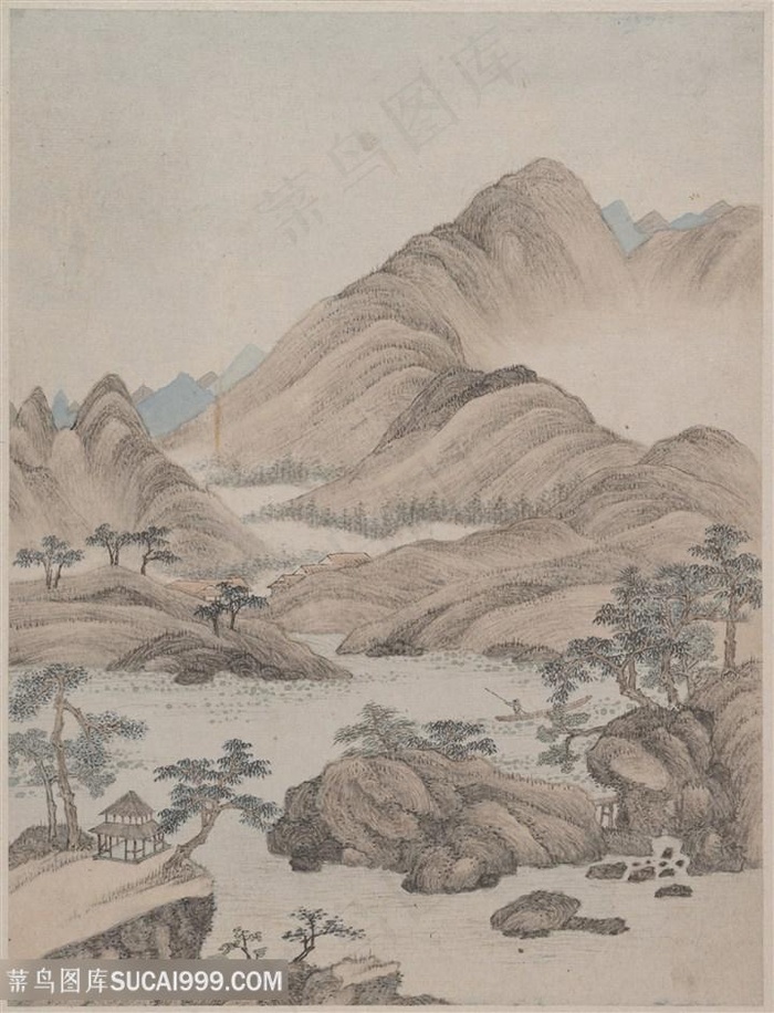 清代萧云从山水册页云溪山谷国画图片
