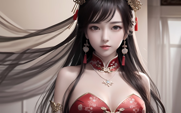 AI小姐姐美女二次元绘画古装大眼头饰漂亮035