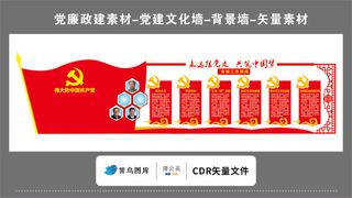党建文化墙党建素材CDR预览图红色背景永远跟党走工作制度党旗