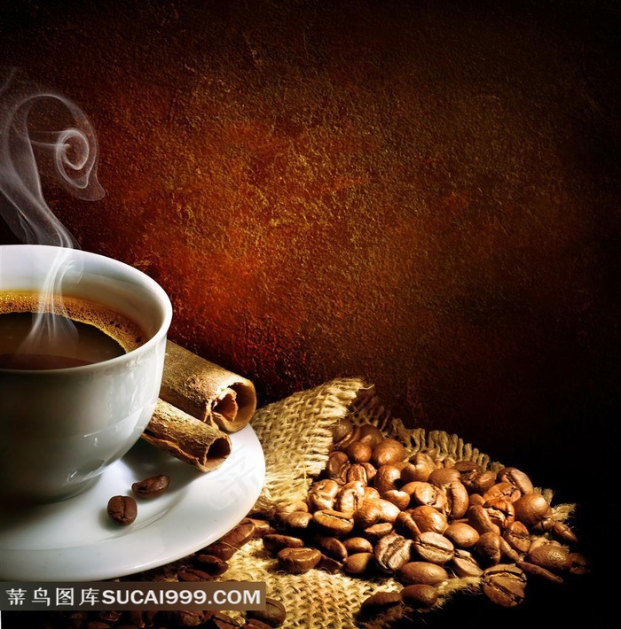 咖啡杯子咖啡豆与香料近景摄影高清图片