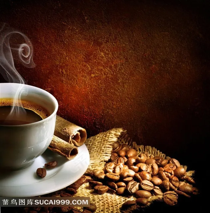 咖啡杯子咖啡豆与香料近景摄影高清图片