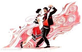 水彩正在跳舞的男女插画
