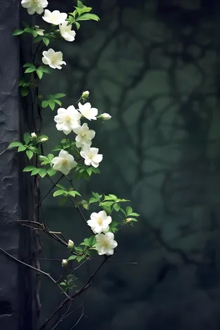 枝叶白色花朵典雅背景