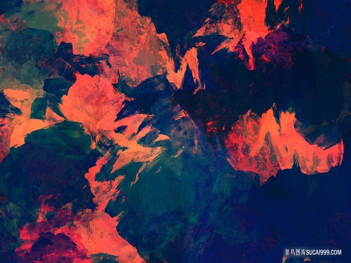 深蓝色红色笔触绘画质感背景