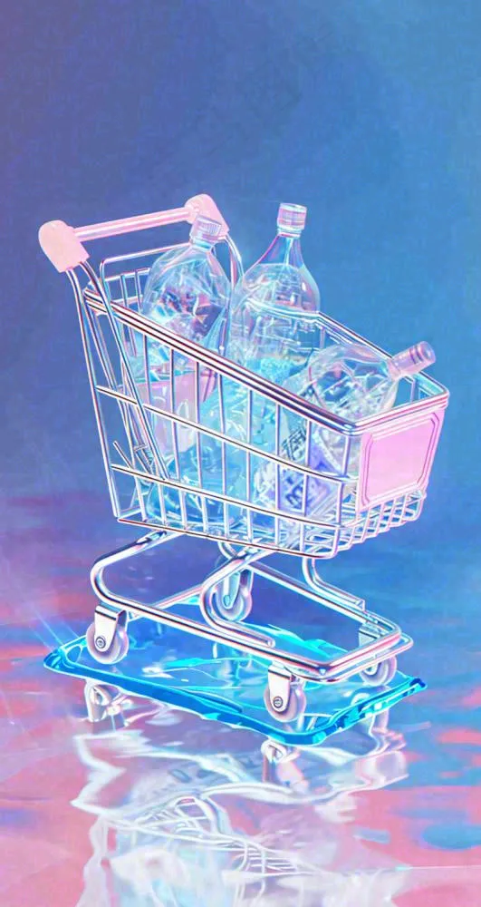 彩色奇幻渐变蓝紫粉色购物车手推车3D(800x1504)