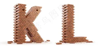 创意砖墙KL字母设计高清图片