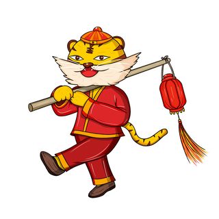 手绘2022虎年新年春节卡通老虎形象IP插画元素PSD设计素材图案