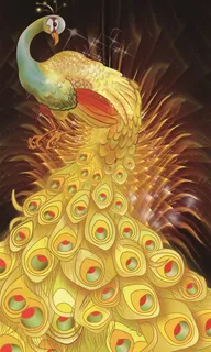 手绘金孔雀图片