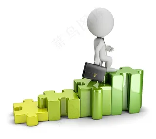 提着皮包走上梯形积木的白色小人高清图片