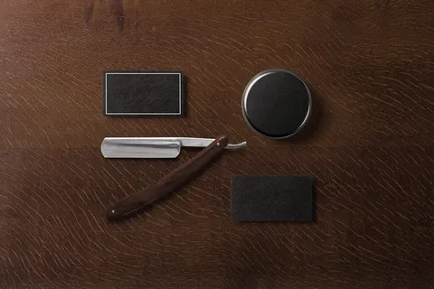 名片金属罐黑色剃刀理发师样机