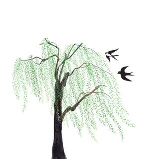 春天绿色春季水墨柳树柳条柳叶春季海报设计PNG免扣素材