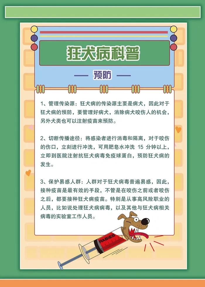 狂犬病的预防科普知识海报psd模版下载