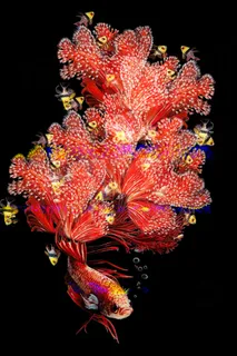 红色金鱼黑色背景