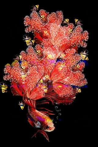 红色金鱼黑色背景