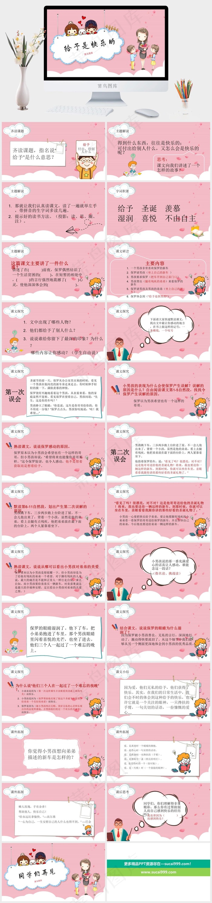 《给予是快乐的》课文主题教育教学课件PPT模板