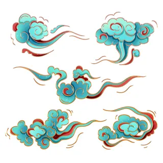 中国风中式国潮敦煌云纹祥云插画图案云朵云彩元素PSDAI设计素材
