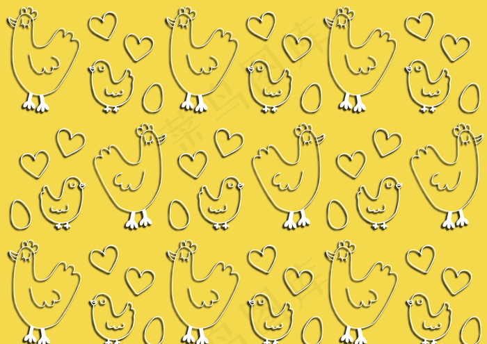 黄色卡通公鸡花纹素材