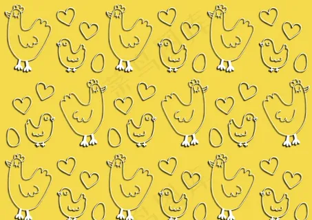 黄色卡通公鸡花纹素材