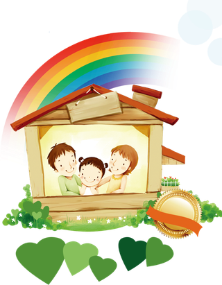 彩虹 卡通  一家人
