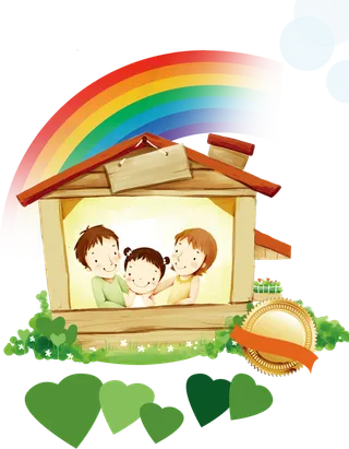彩虹 卡通  一家人