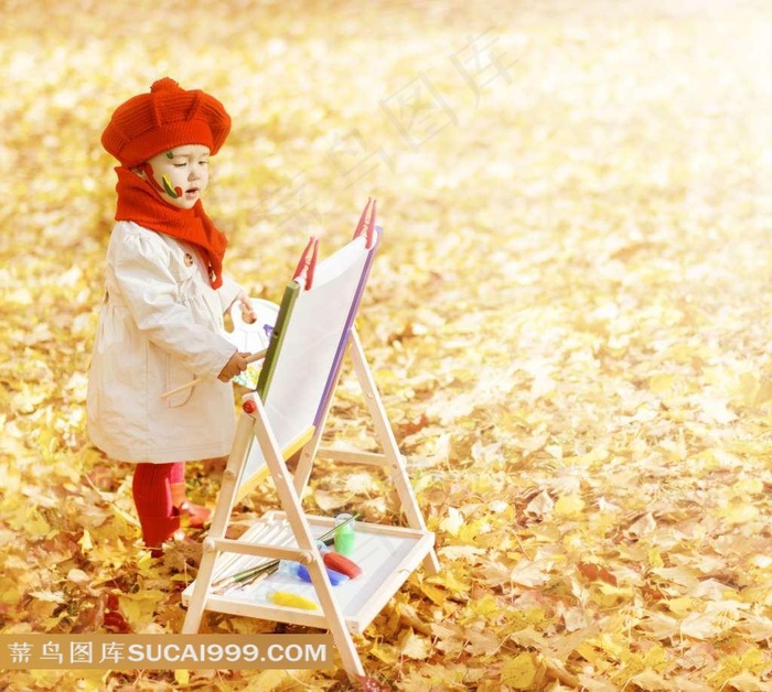 正在画画的美丽小女孩高清摄影图片