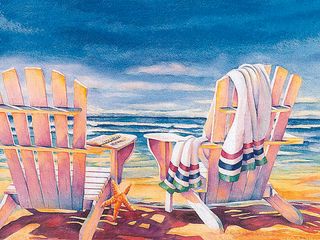 海景沙滩椅油画风景