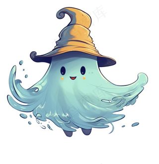 万圣节幽灵鬼魂蓝色卡通插画免抠