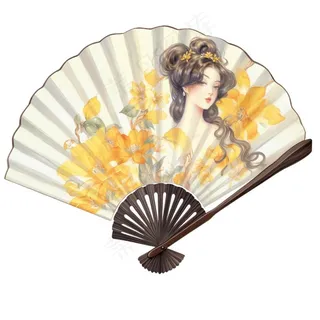 古风扇子美女黄花插画免抠