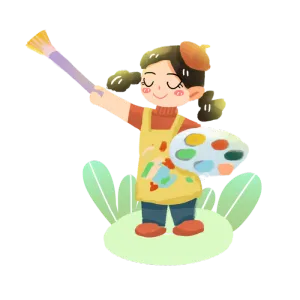 女孩  画画  涂色  素材