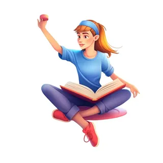 学生坐着书上面免抠