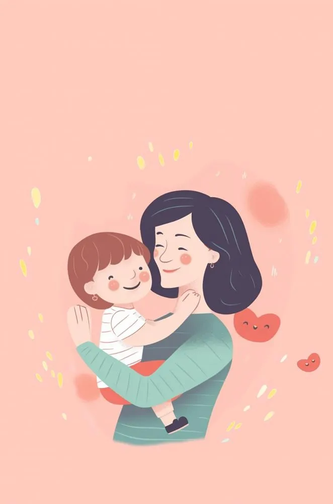 母亲节一位母亲抱着孩子卡通插画背景(2048x3092)