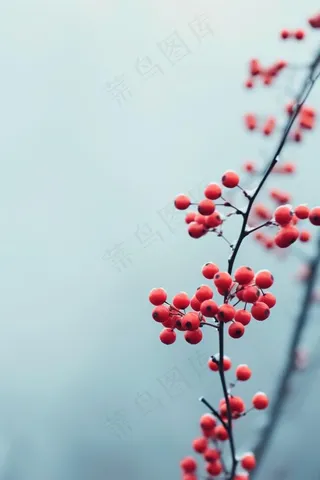 果实红色成霜冰冷背景