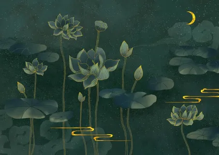 国潮鎏金复古烫金国风孔雀仙鹤装饰画素材PSD