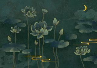 国潮鎏金复古烫金国风孔雀仙鹤装饰画素材PSD