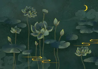 国潮鎏金复古烫金国风孔雀仙鹤装饰画素材PSD