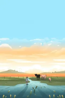 耕种农民农田手绘背景